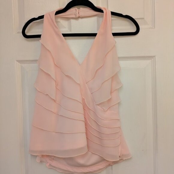 Ruffled Pink Chiffon Halter Top - Picture 1 of 8